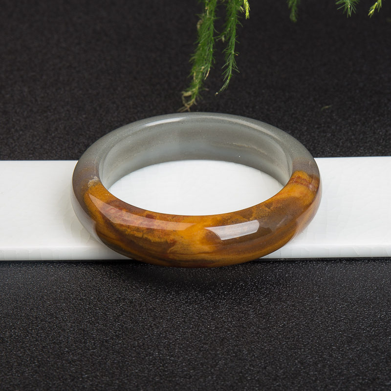 云南天然俏色黄龙玉手镯-红掌柜