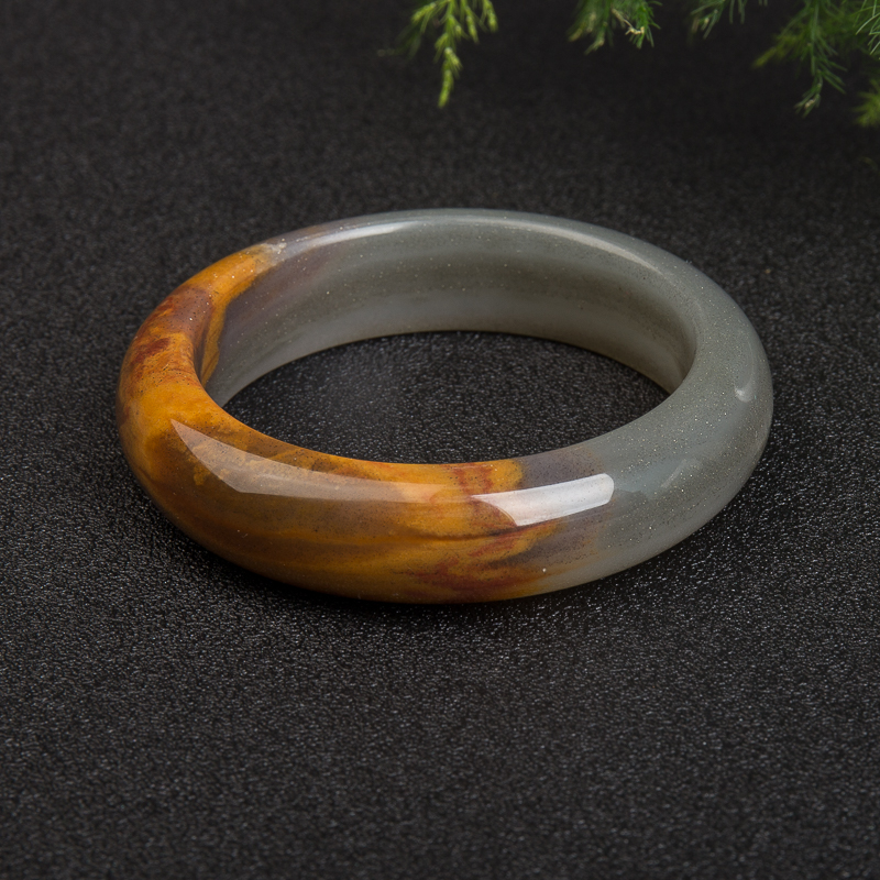 云南天然黑金沙料黄龙玉手镯-红掌柜