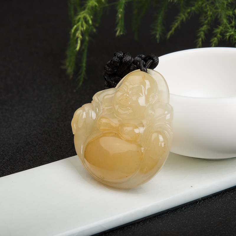 天然黄龙玉弥勒佛吊坠-红掌柜