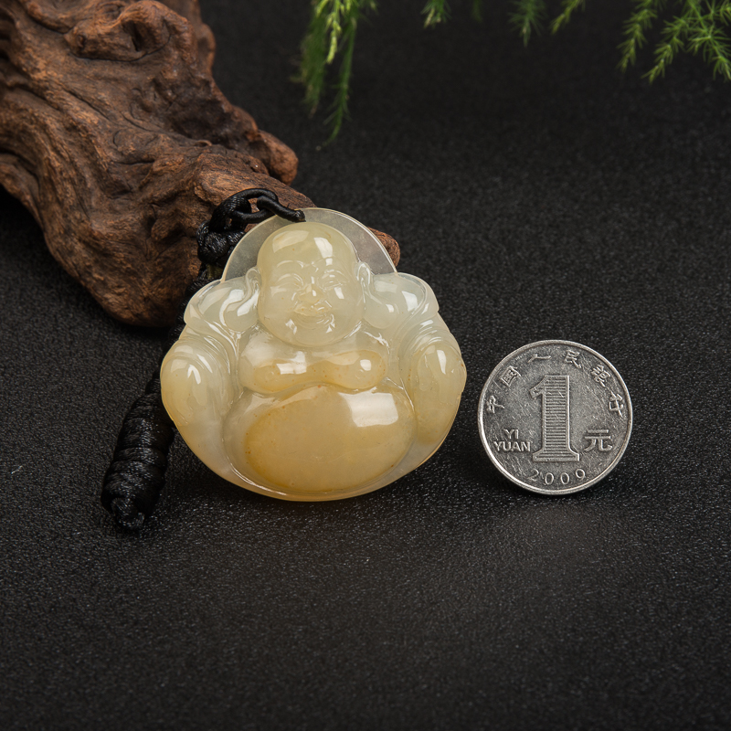 云南龙陵山料浅黄黄龙玉弥勒佛吊坠-红掌柜