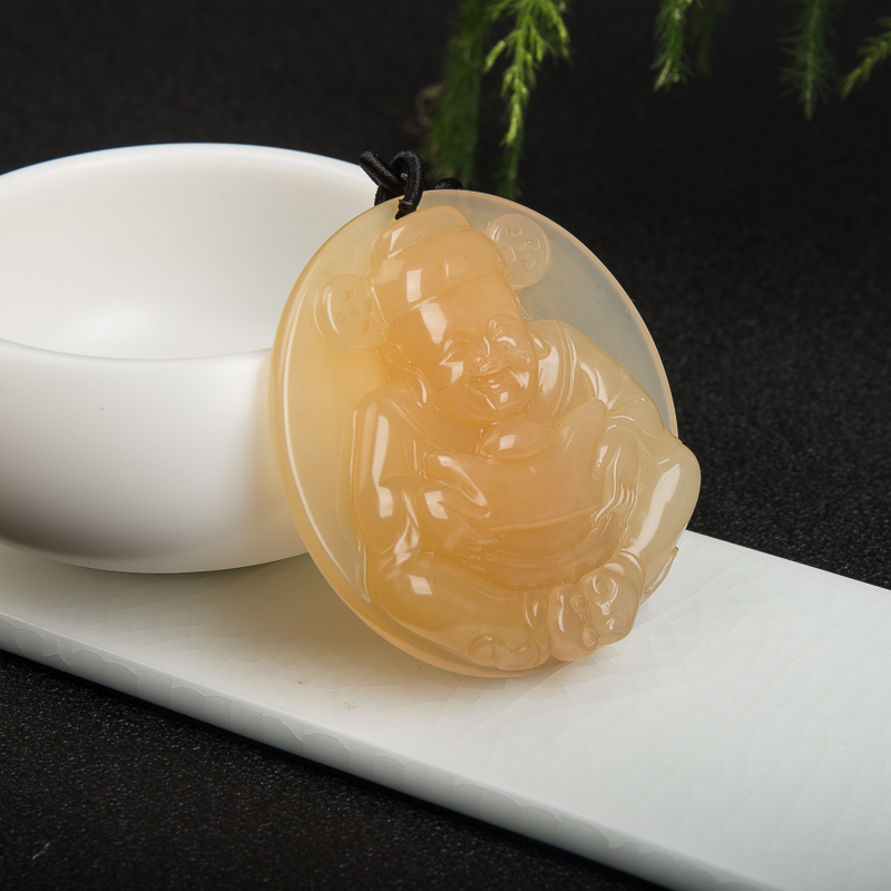 云南龙陵山料浅黄黄龙吊坠-红掌柜