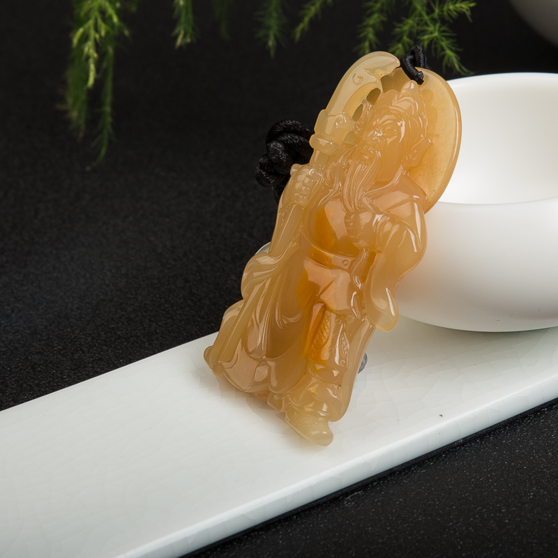 山料龙陵黄龙玉关羽吊坠-红掌柜