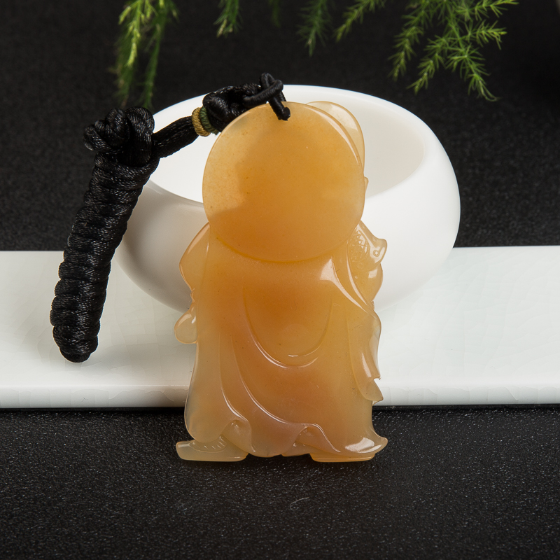 天然浅黄黄龙玉关羽吊坠-红掌柜