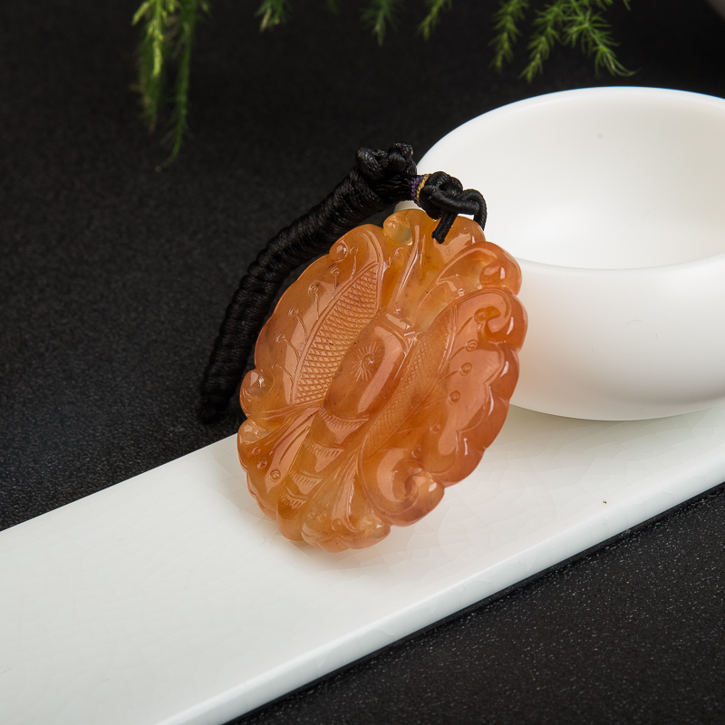 天然西瓜红黄龙玉蝴蝶吊坠-红掌柜