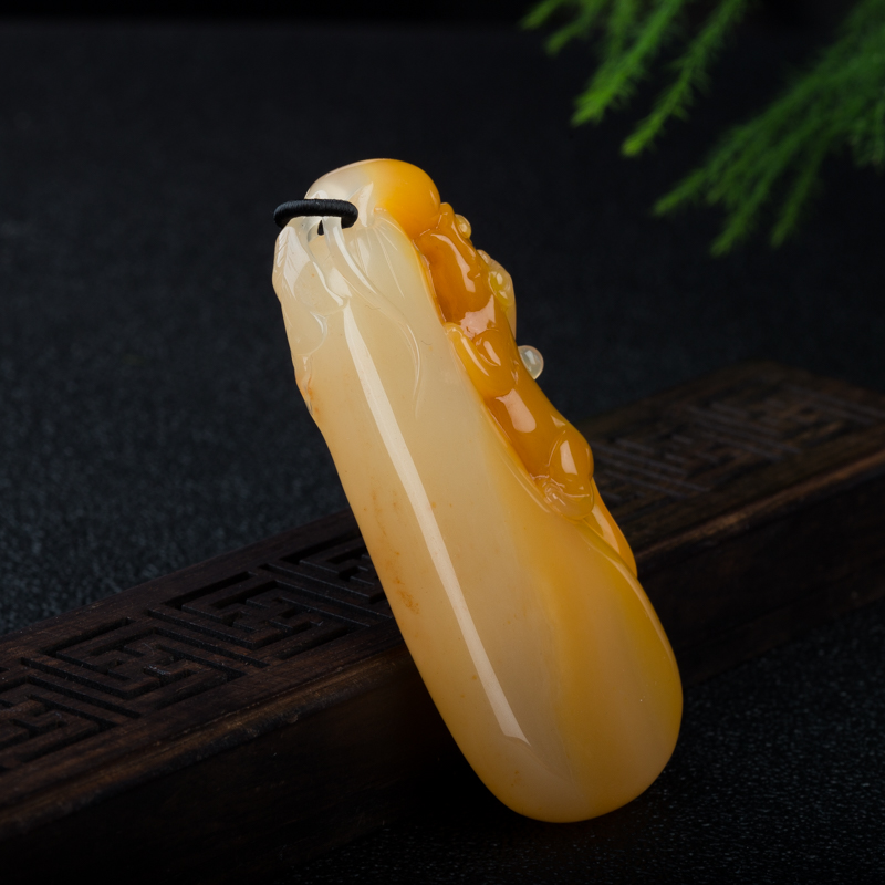 俏色黄龙玉福寿双全吊坠-红掌柜