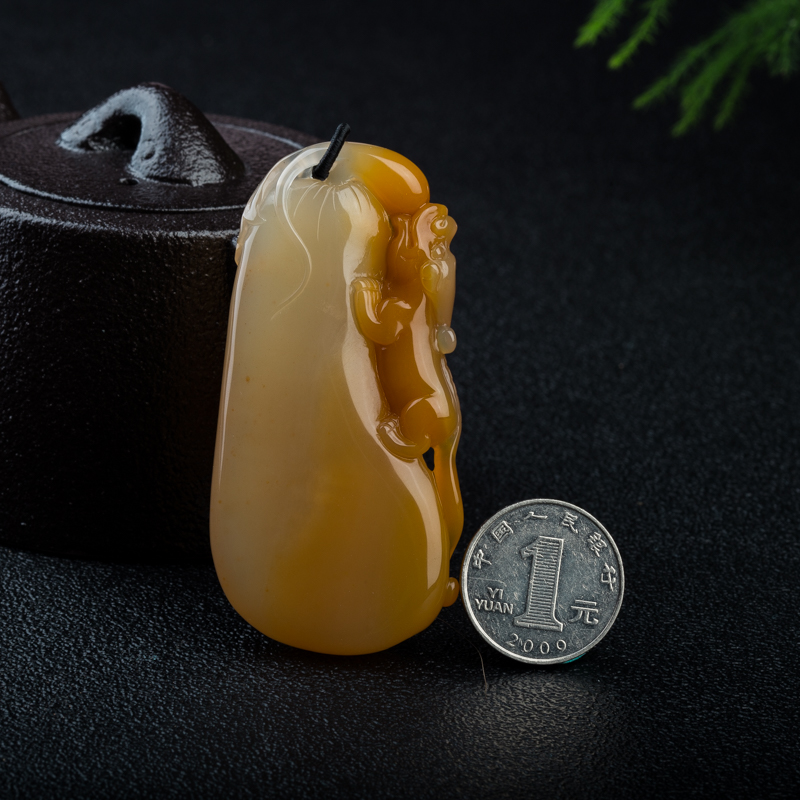 天然黄龙玉福寿双全吊坠-红掌柜