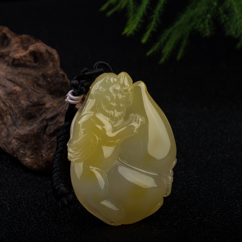 山料浅黄黄龙玉福禄寿吊坠-红掌柜