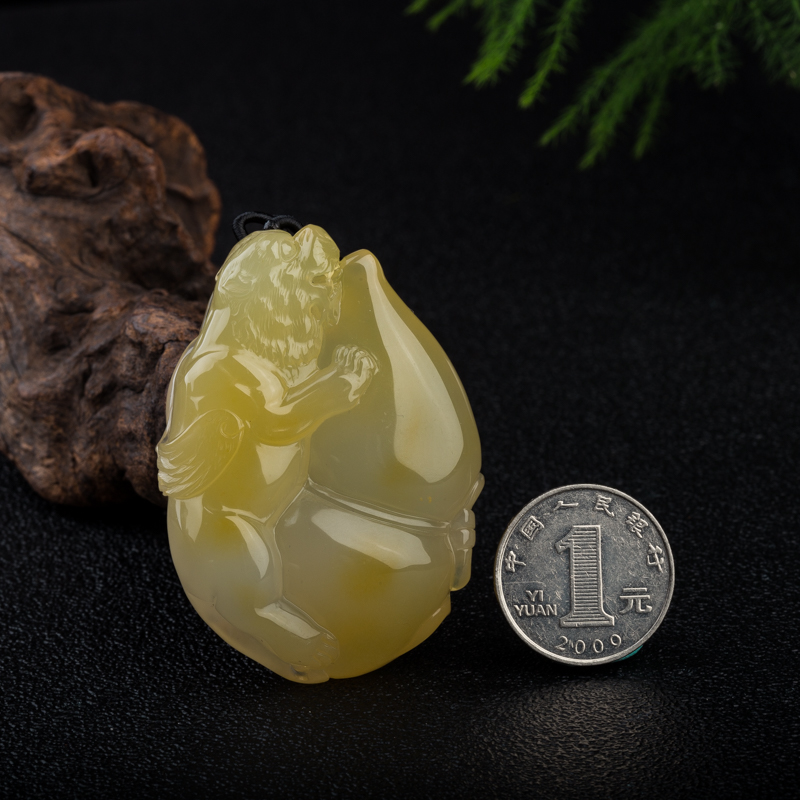 山料浅黄黄龙玉福禄寿吊坠-红掌柜