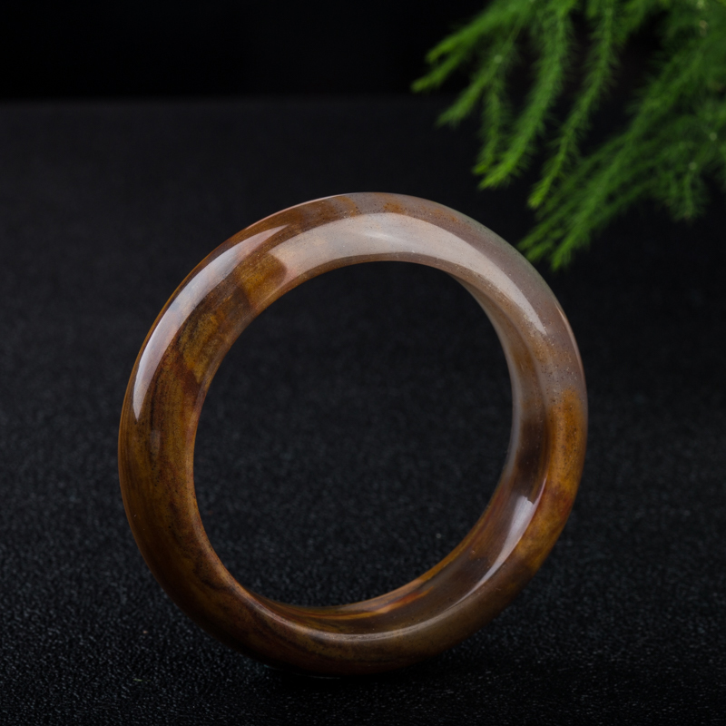 58.5mm黑金沙料俏色黄龙玉手镯-红掌柜