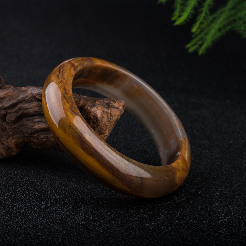 黑金沙料俏色黄龙玉手镯-红掌柜