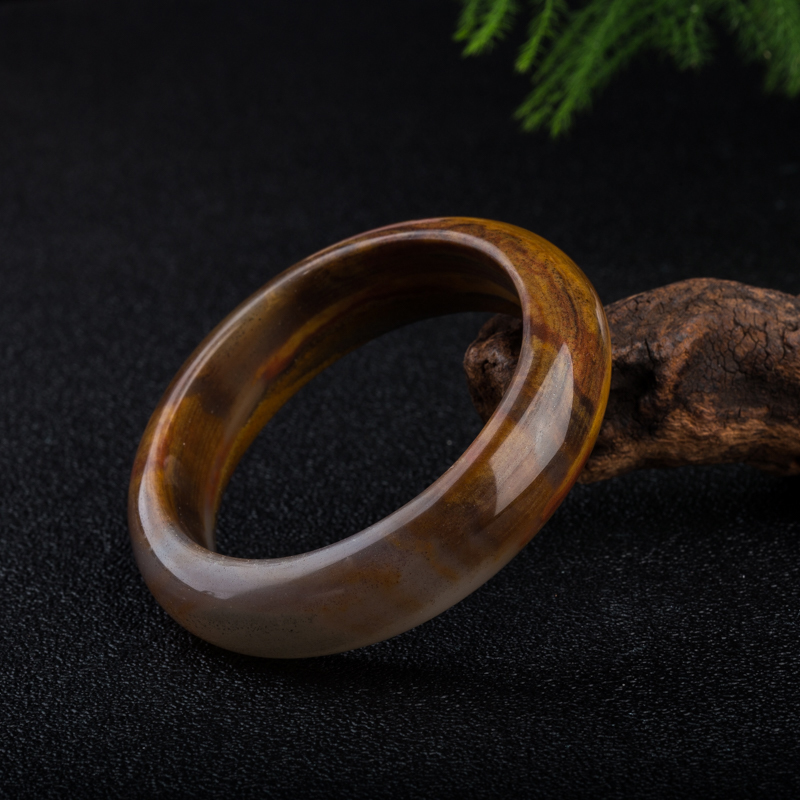 俏色黄龙玉手镯-红掌柜