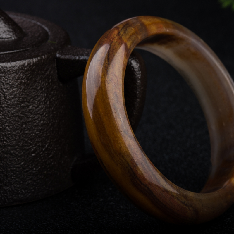 黑金沙料俏色黄龙玉手镯-红掌柜