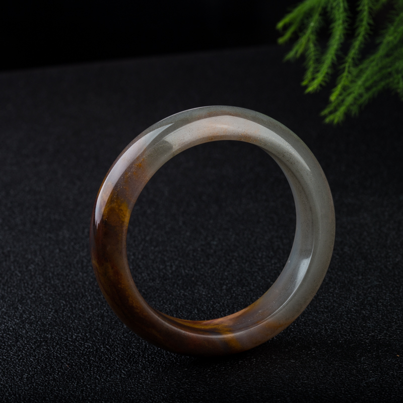 58.5mm黑金沙料俏色黄龙玉手镯-红掌柜