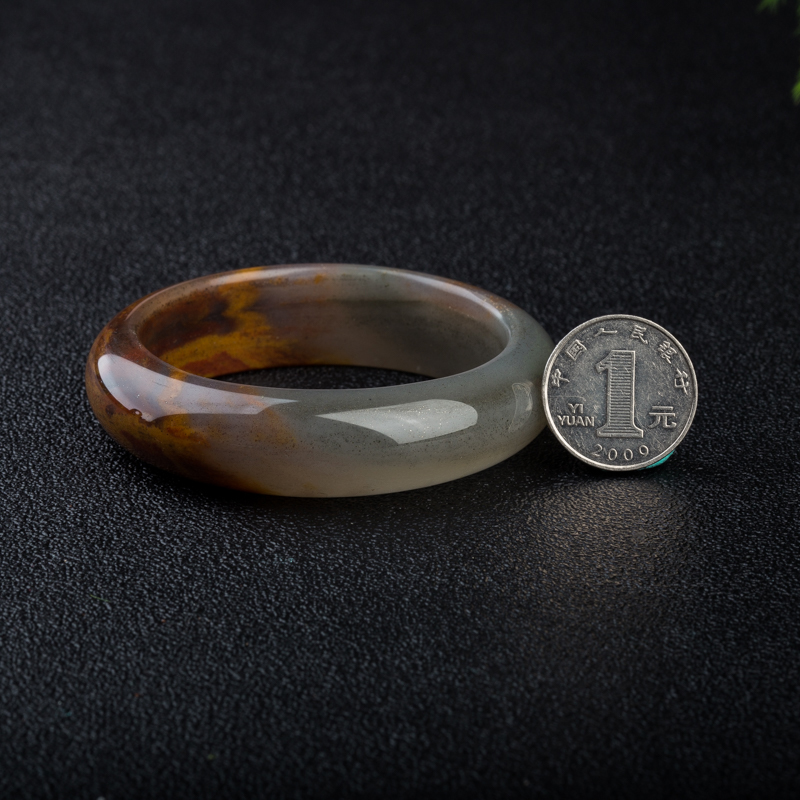 黑金沙料俏色黄龙玉手镯-红掌柜