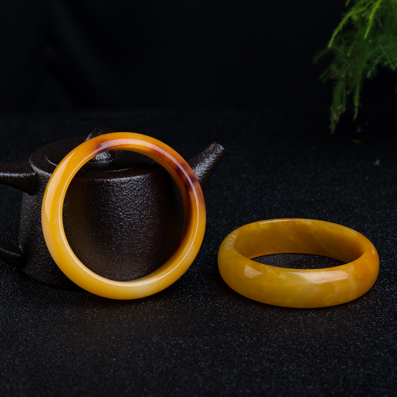 棕黄黄龙玉平安对镯-红掌柜