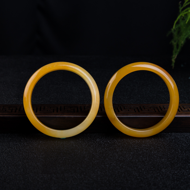 山料棕黄黄龙玉平安对镯-红掌柜