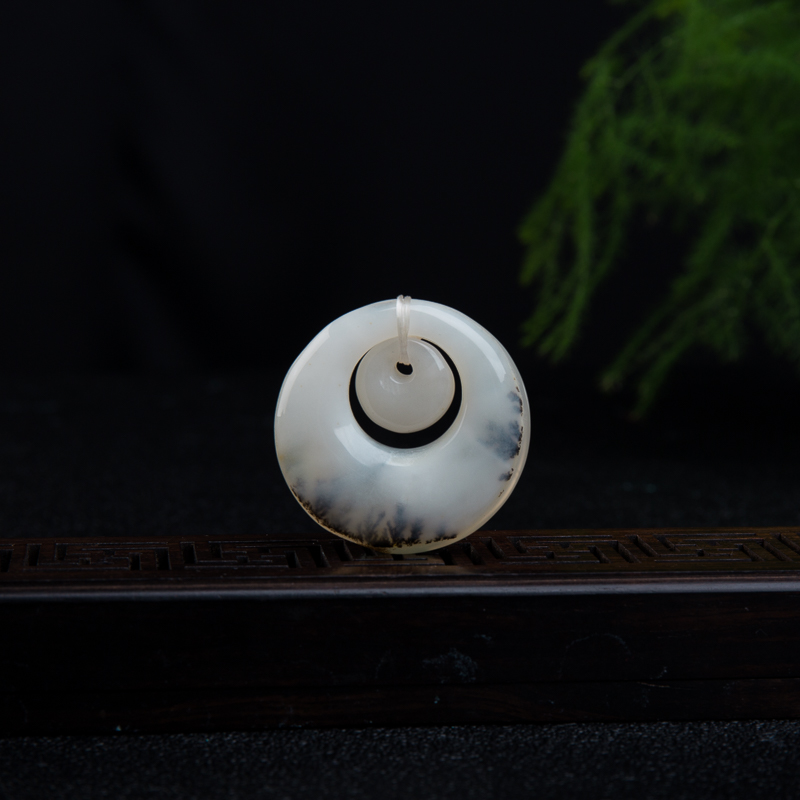 山料白色黄龙玉水草花平安扣吊坠-红掌柜