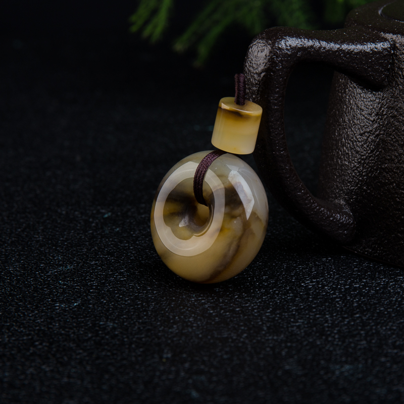 山料黄龙玉水草花平安扣吊坠-红掌柜