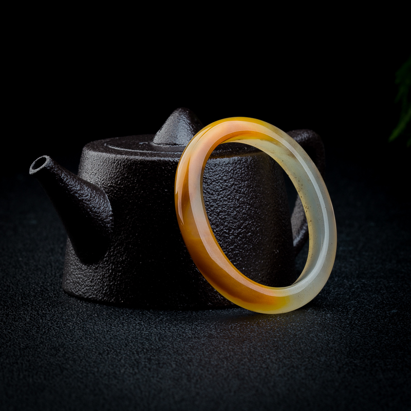 棕黄黄龙玉水草花贵妃镯-红掌柜