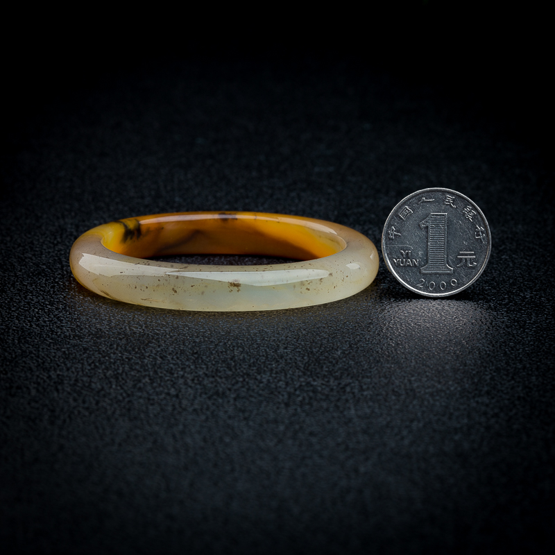 籽料棕黄黄龙玉水草花贵妃镯-红掌柜