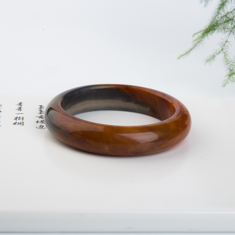 黑金沙料俏色黄龙玉镯-红掌柜