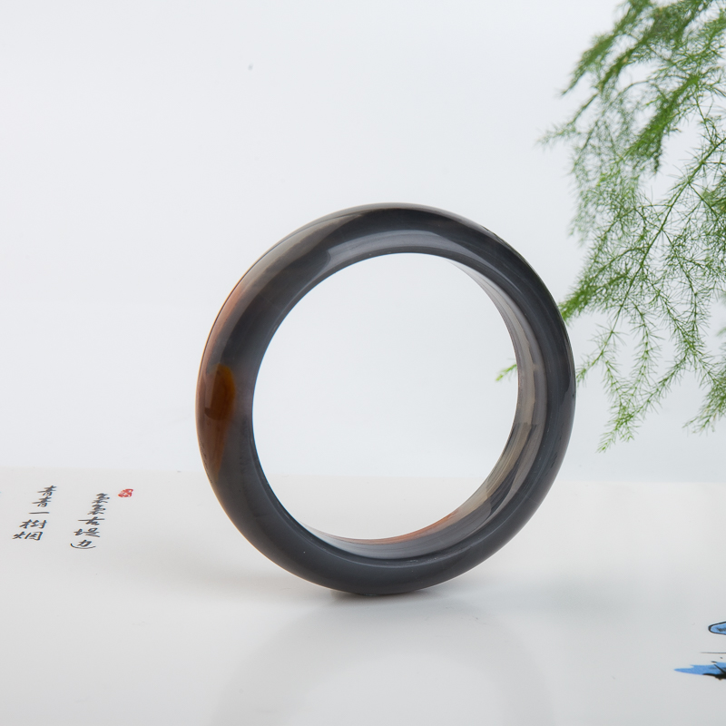 59.6mm黑金沙料俏色黄龙玉平安镯-红掌柜