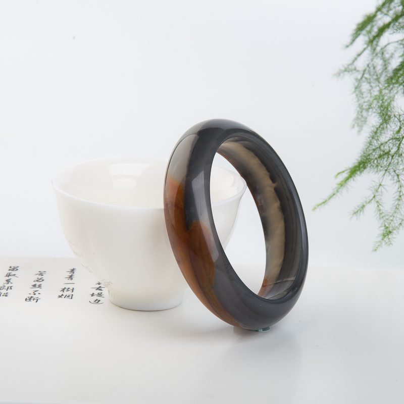 黑金沙料俏色黄龙玉平安镯-红掌柜