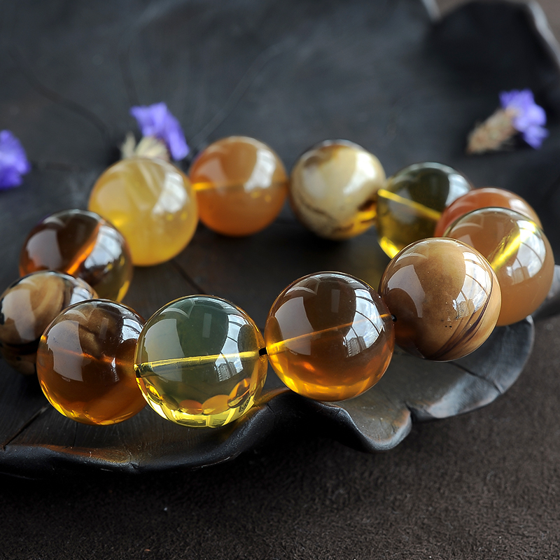 缅甸蜜蜡金兰珀多宝手串-红掌柜