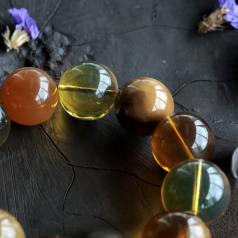 缅甸溶洞珀棕红珀多宝手串-红掌柜