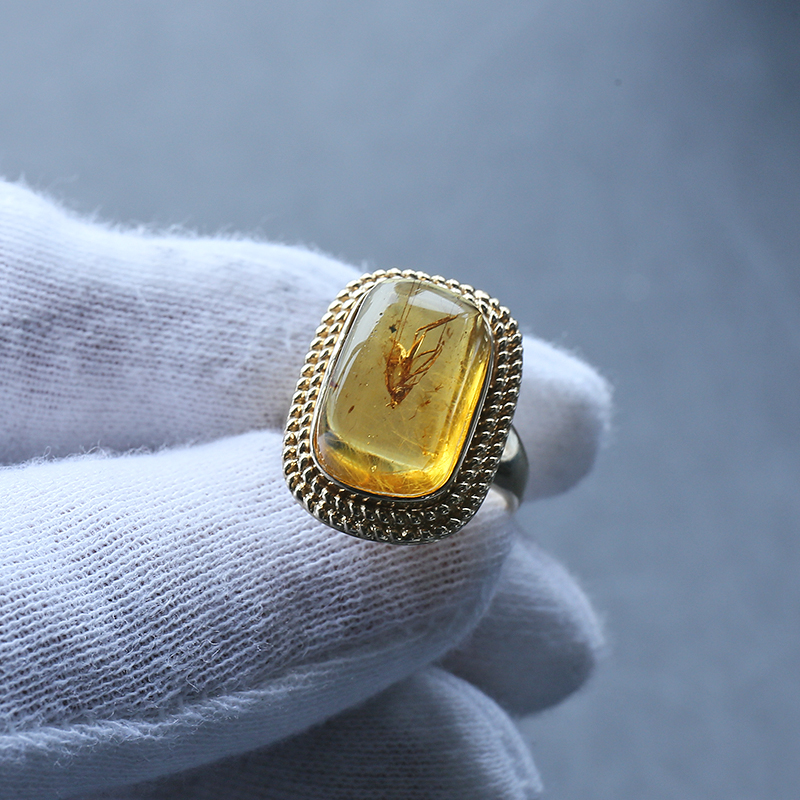 琥珀戒面9K金戒指-红掌柜