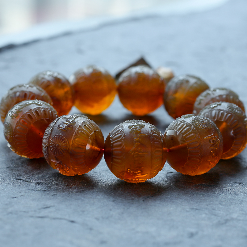 六字真言琥珀单圈 - 红掌柜珠宝