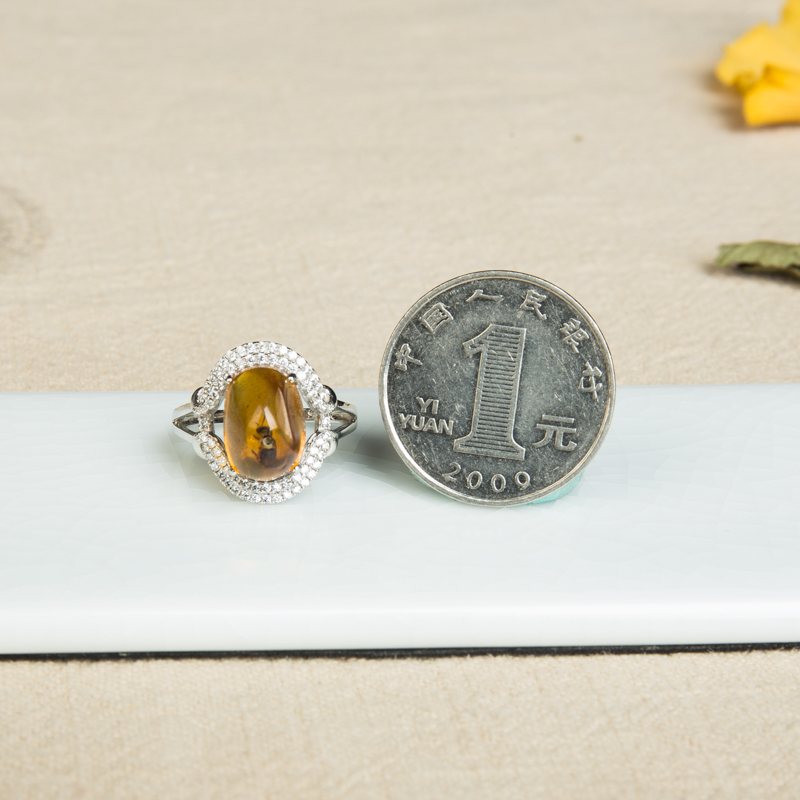 银镶琥珀戒指-红掌柜