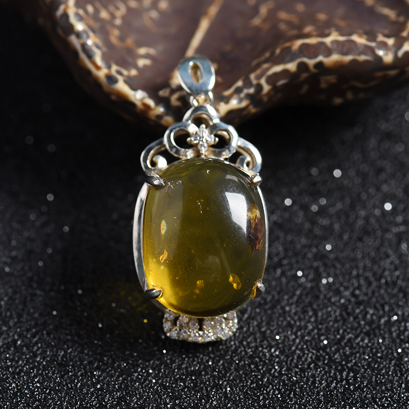 银镶琥珀吊坠 - 红掌柜