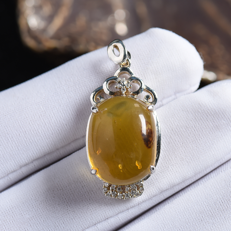 银镶琥珀吊坠 - 红掌柜