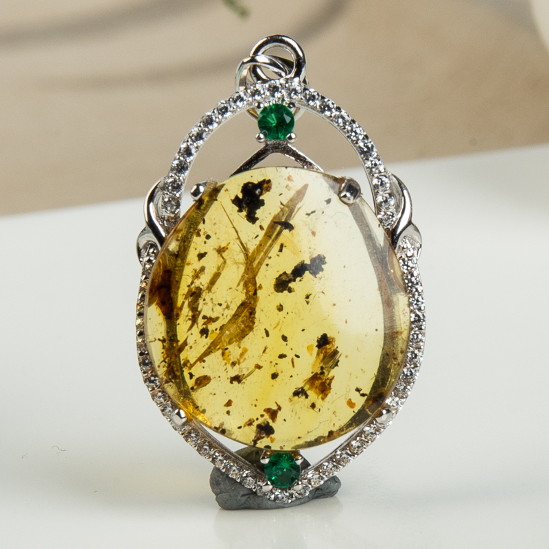 银镶天然琥珀吊坠-红掌柜