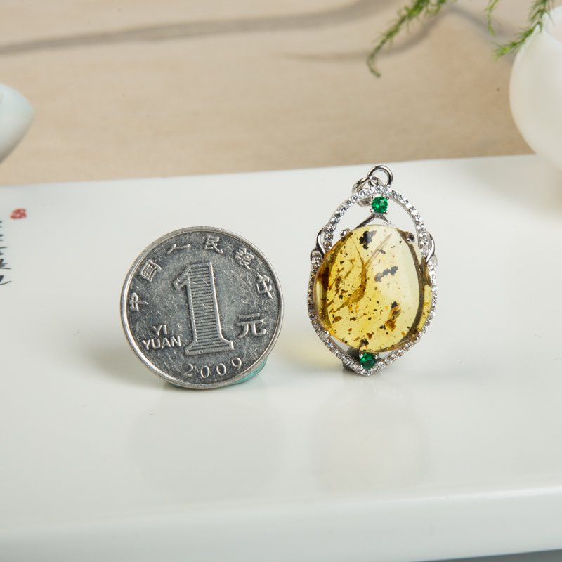 银镶天然缅甸琥珀吊坠-红掌柜