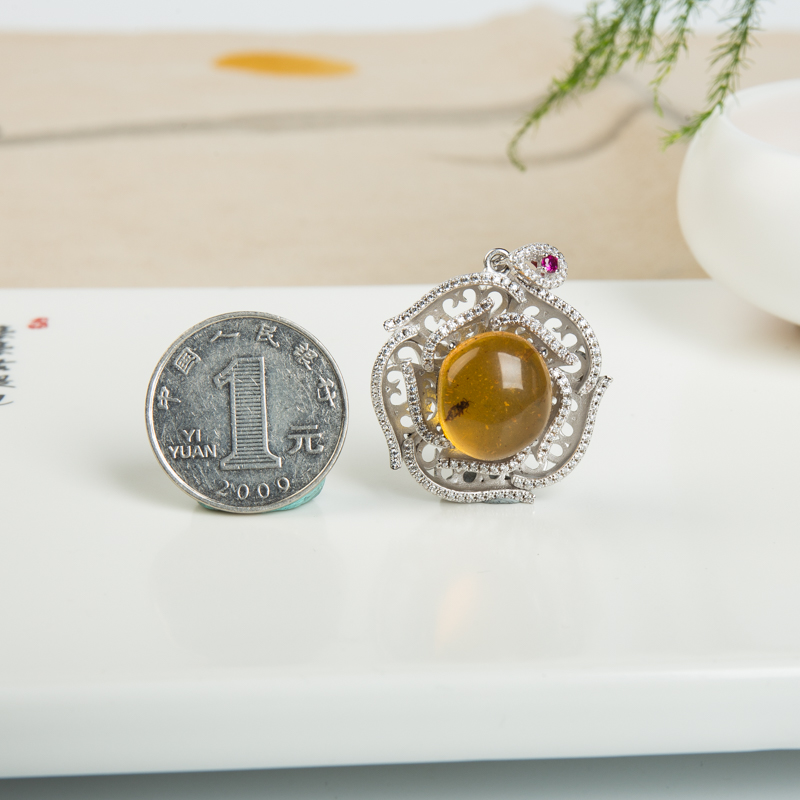 银镶天然缅甸琥珀吊坠-红掌柜