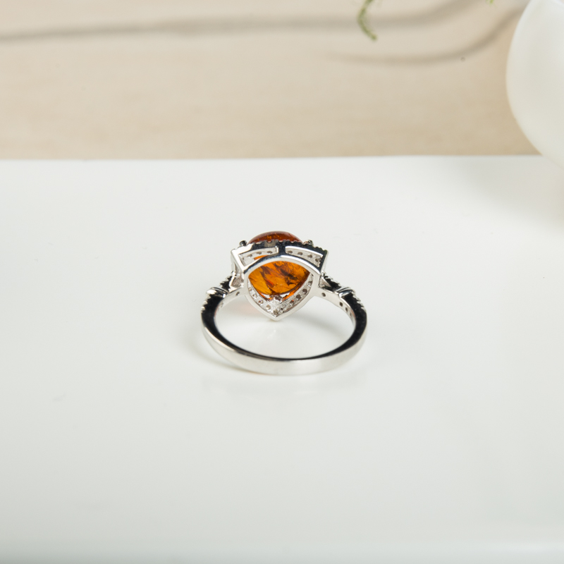 银镶缅甸琥珀戒指-红掌柜