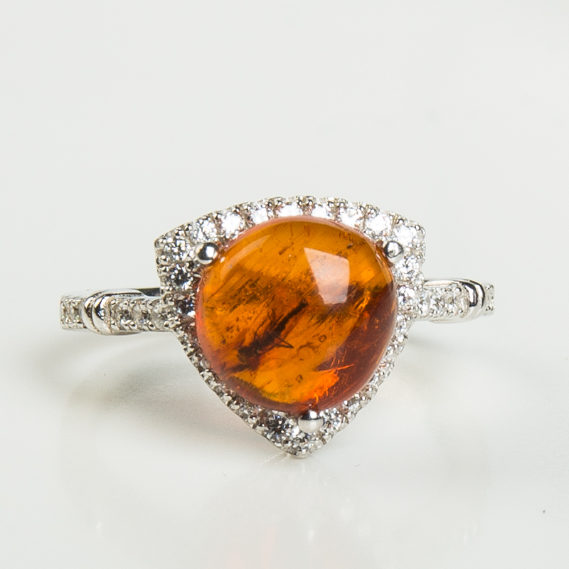 银镶天然琥珀戒指-红掌柜