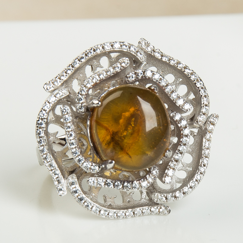 银镶天然琥珀戒指-红掌柜