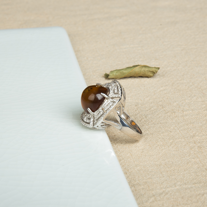 天然缅甸琥珀戒指-红掌柜