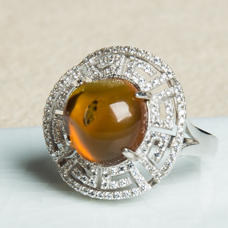 银镶缅甸琥珀戒指-红掌柜
