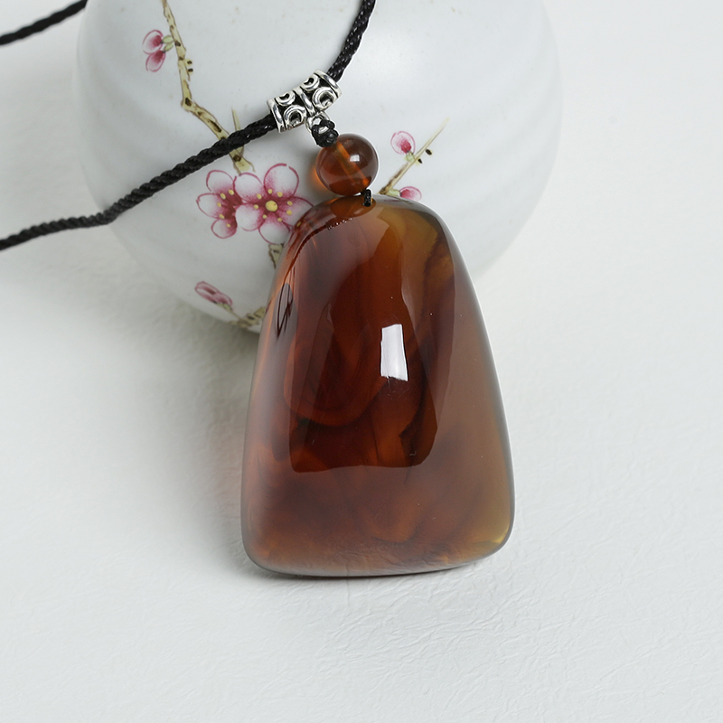 缅甸天然棕红琥珀挂件-红掌柜