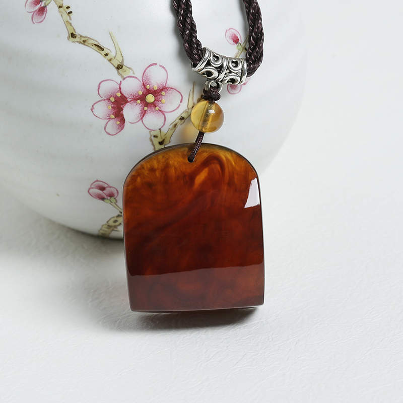 缅甸天然棕红琥珀挂件-红掌柜