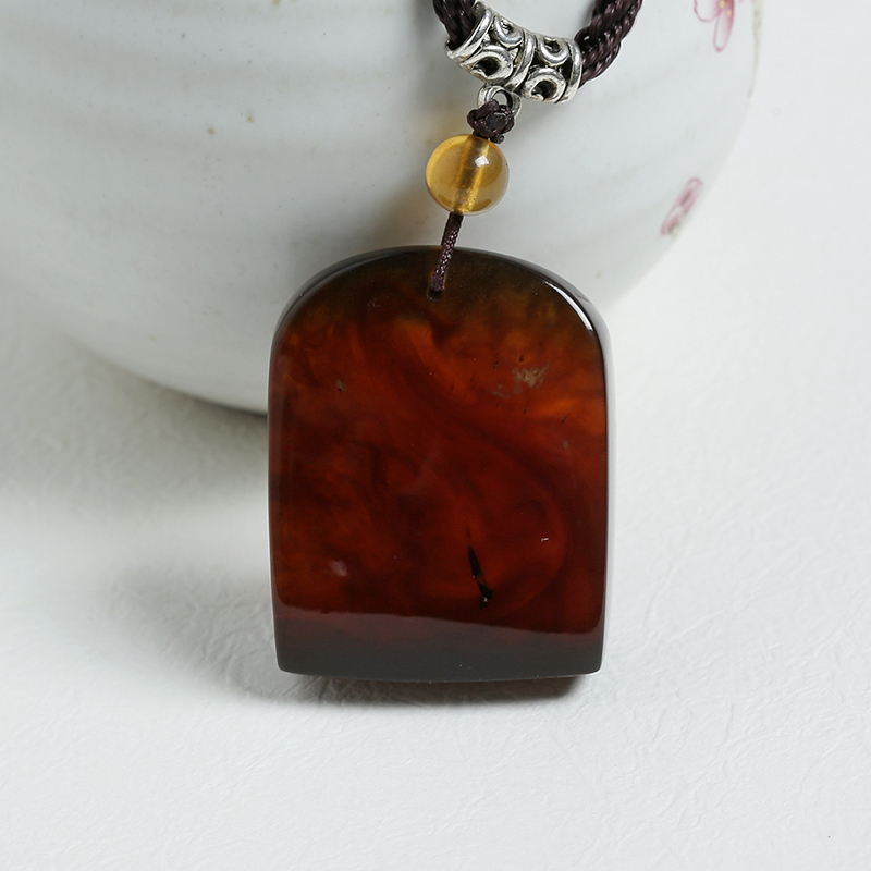 缅甸天然琥珀挂件-红掌柜