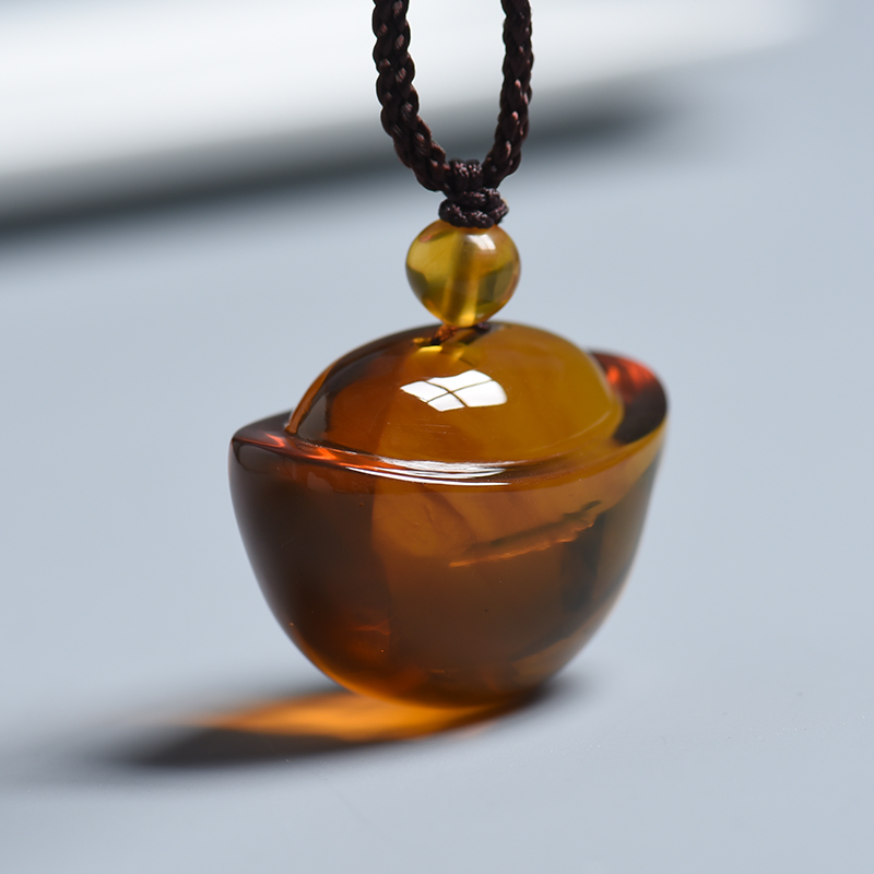天然浅金棕珀琥珀元宝吊坠 - 红掌柜