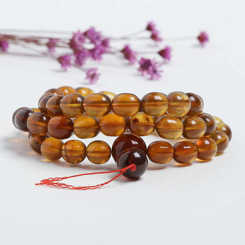 10mm多圈缅甸天然桶珠琥珀手串-红掌柜