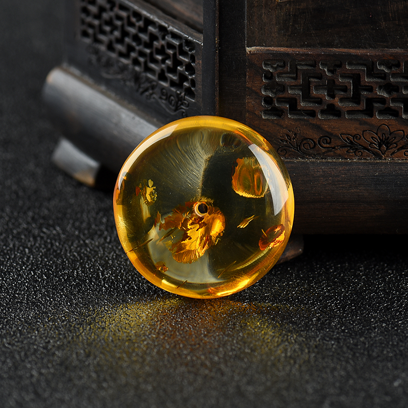 墨西哥天然琥珀平安扣吊坠-红掌柜