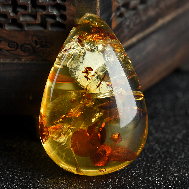 天然花珀琥珀随形吊坠-红掌柜