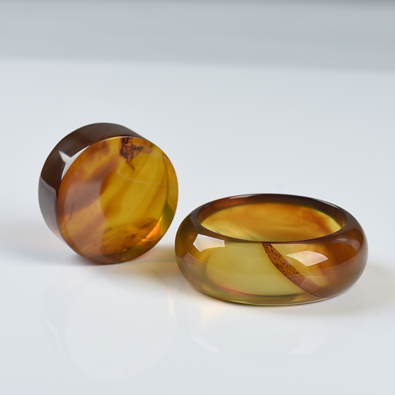 缅甸天然棕珀平安镯套装-红掌柜